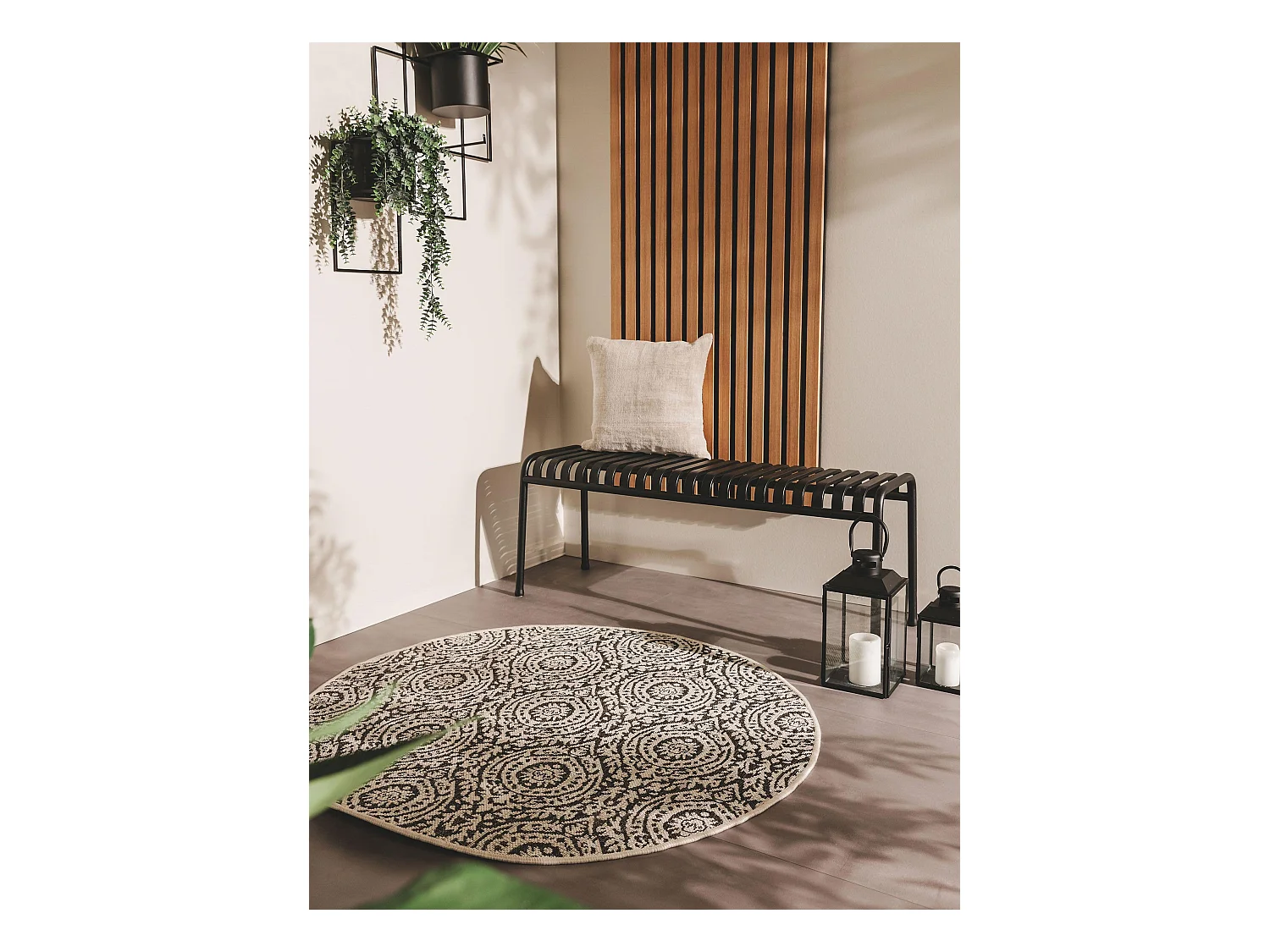 Tapis d'extérieur & intérieur rond Cleo Blanc & Noir ø 120 cm rond