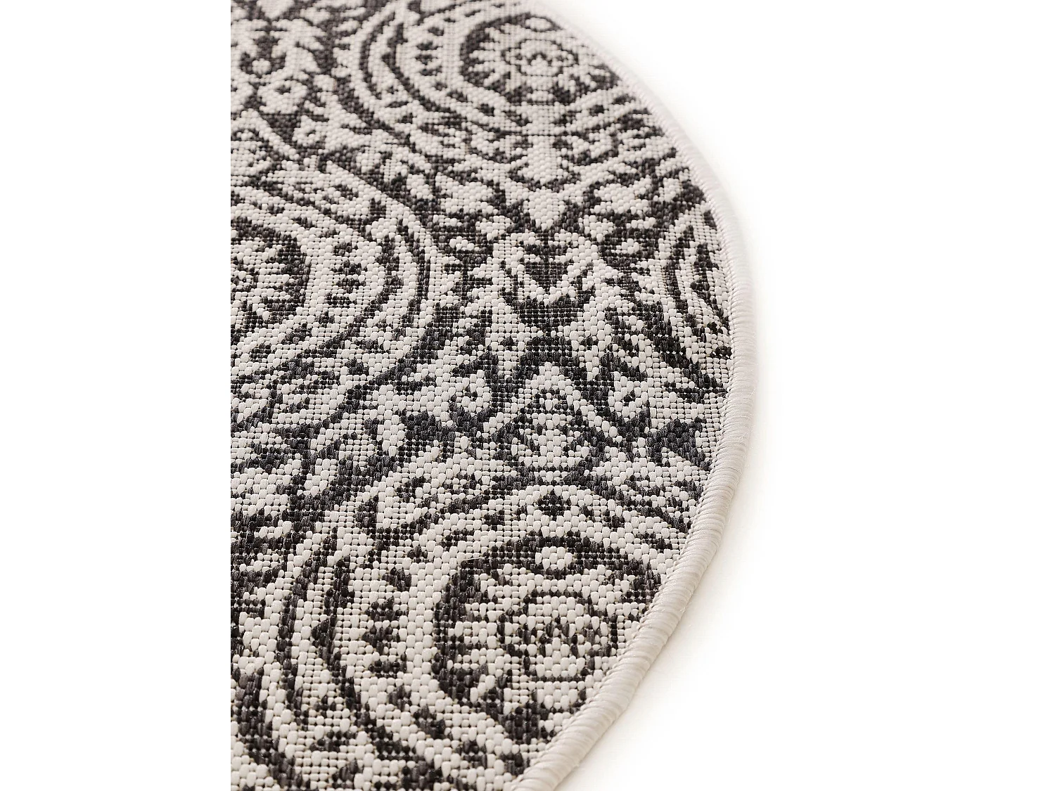 Tapis d'extérieur & intérieur rond Cleo Blanc & Noir ø 120 cm rond