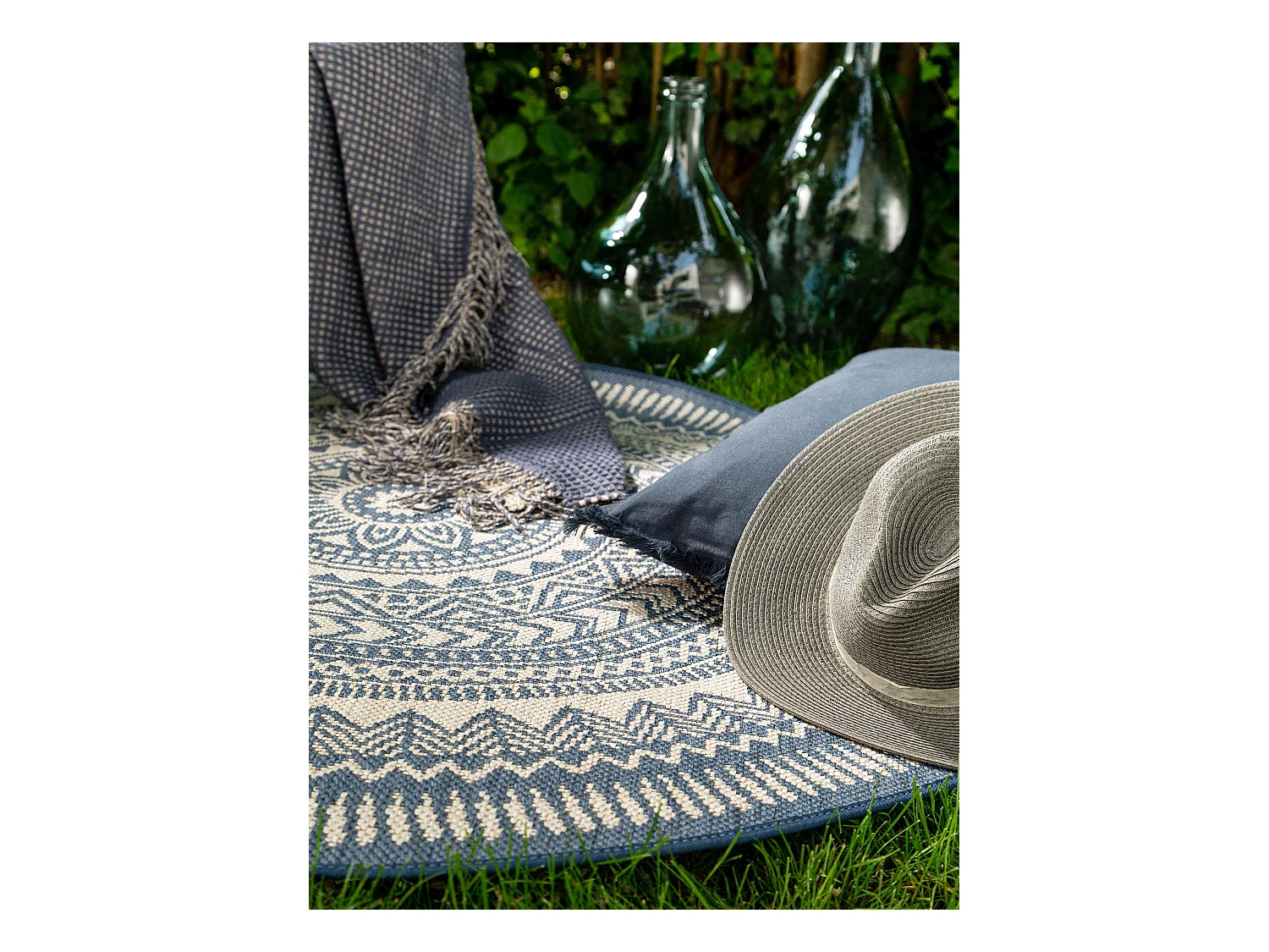 Tapis d'extérieur & intérieur Metro Bleu ø 120 cm rond