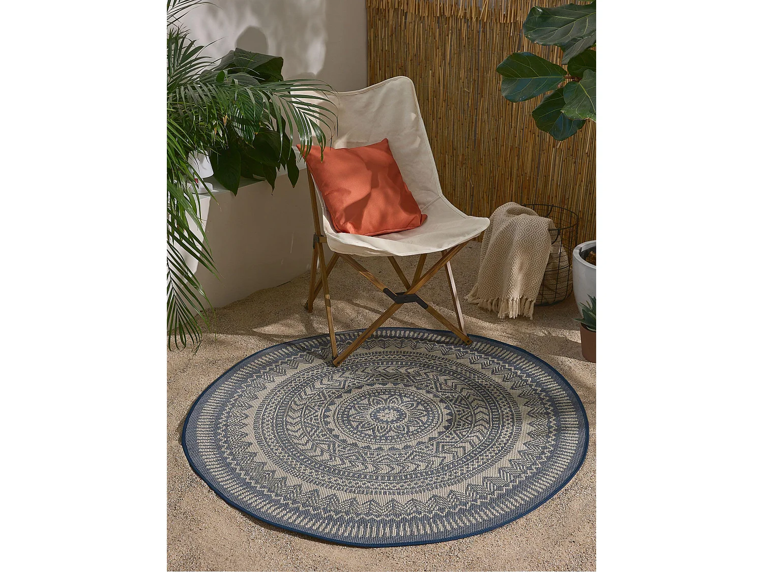 Tapis d'extérieur & intérieur Metro Bleu ø 120 cm rond
