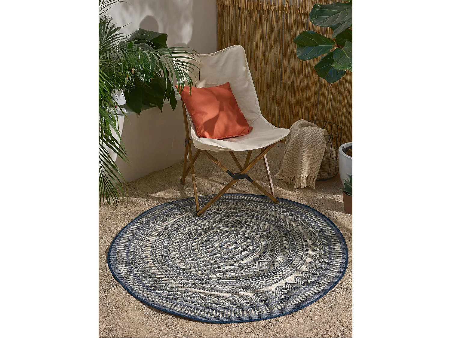 Tapis d'extérieur & intérieur Metro Bleu ø 120 cm rond