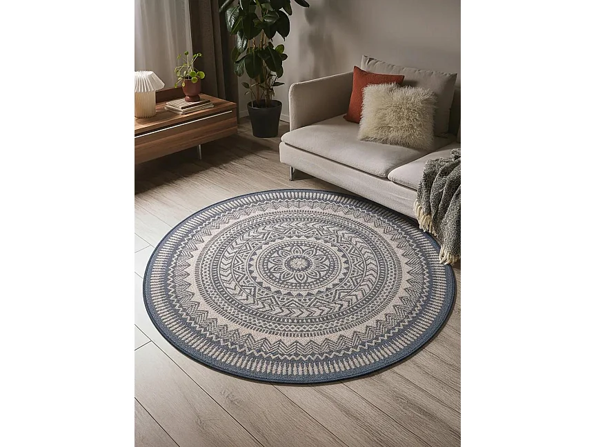 Tapis d'extérieur & intérieur Metro Bleu ø 120 cm rond