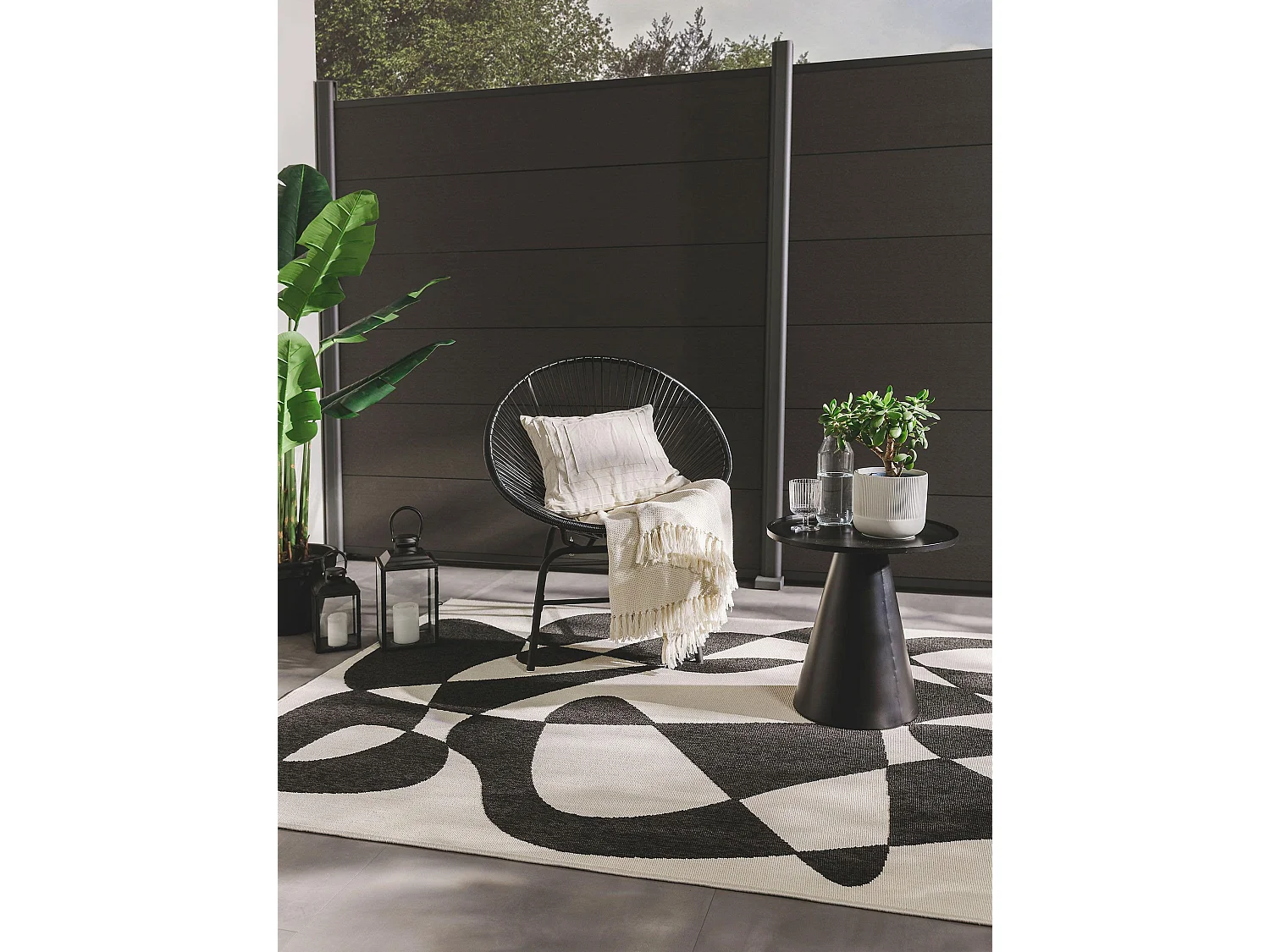 Tapis d'extérieur & intérieur Taro Noir & Blanc 160x230 cm