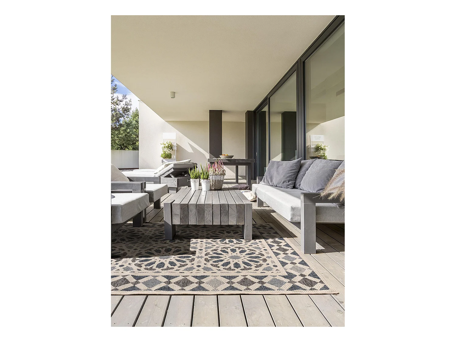 Tapis d'extérieur & intérieur River Beige/Bleu 200x285 cm