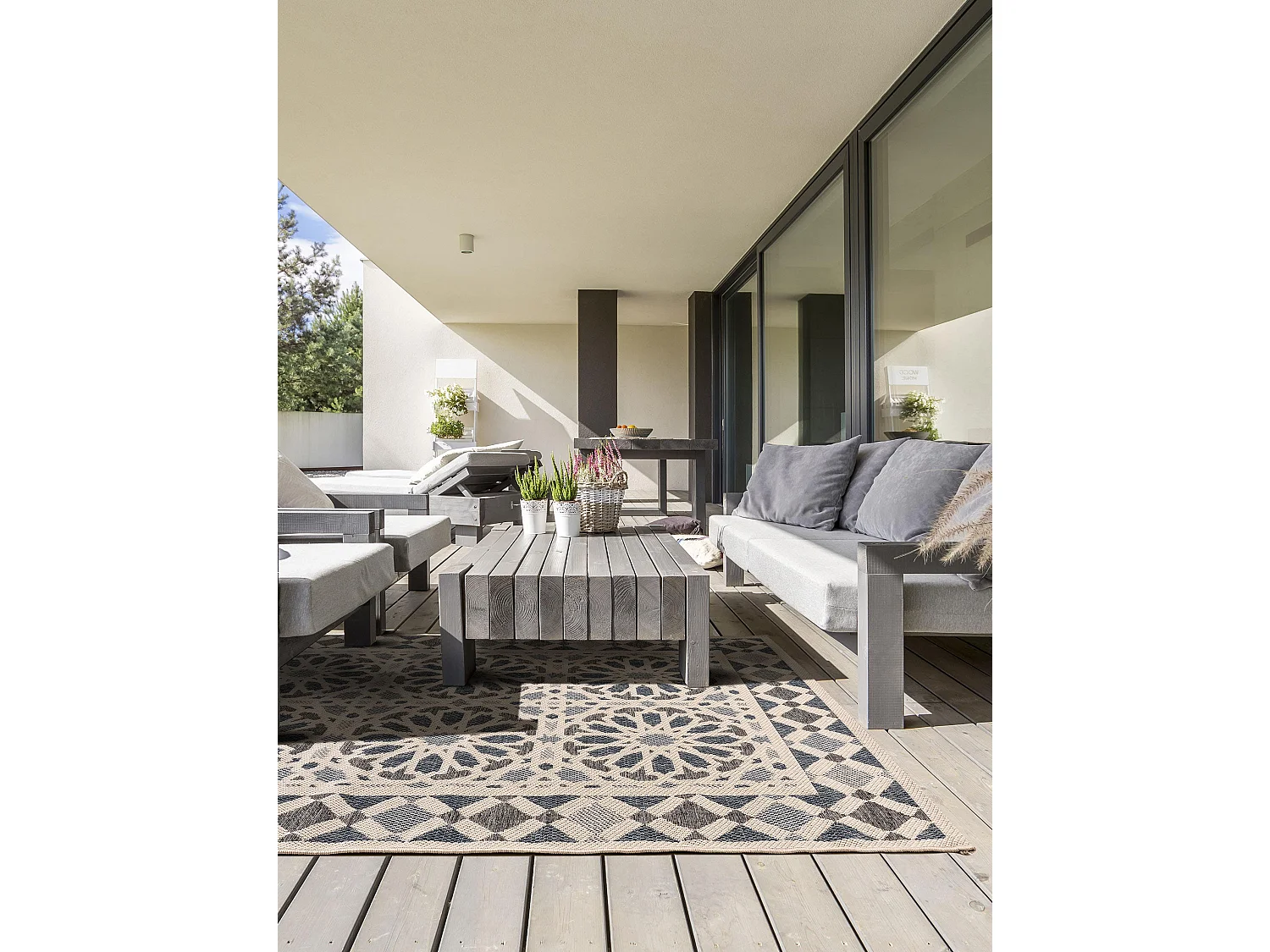 Tapis d'extérieur & intérieur River Beige/Bleu 200x285 cm