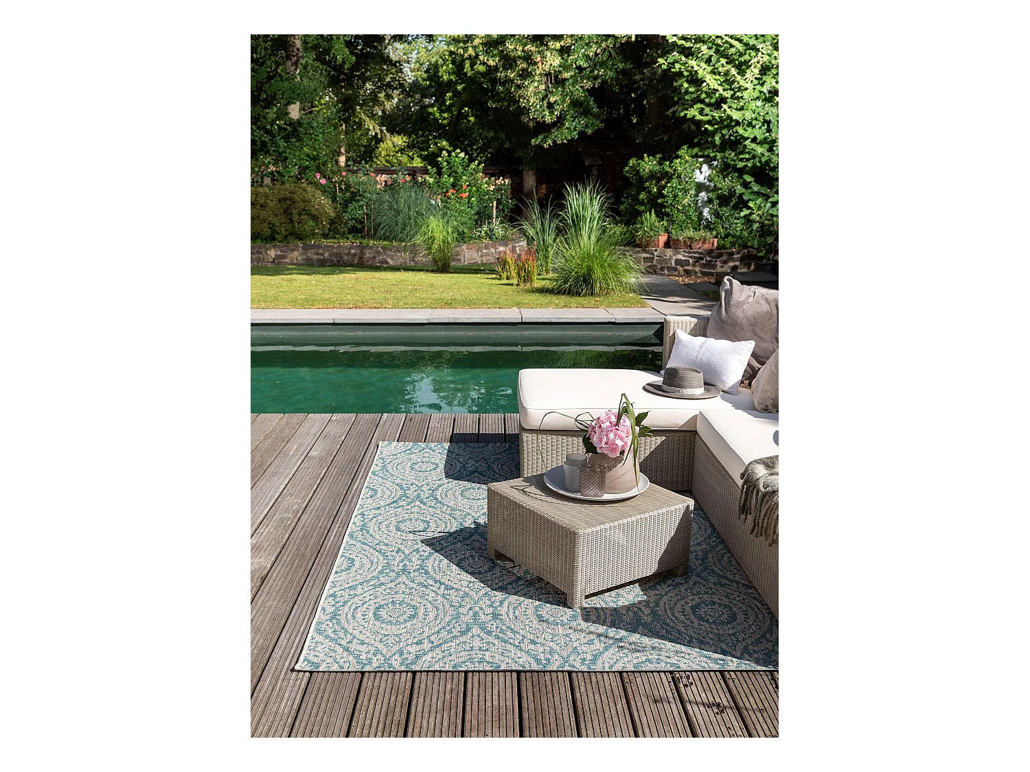Tapis d'extérieur & intérieur Cleo Beige/Turquoise 140x200 cm