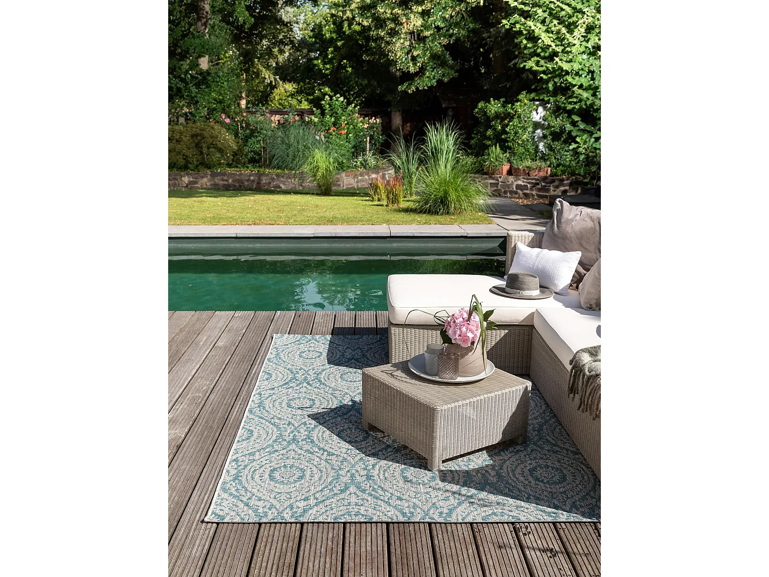 Tapis d'extérieur & intérieur Cleo Beige/Turquoise 140x200 cm