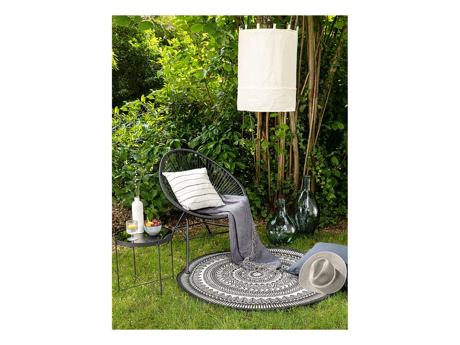 Tapis d'extérieur & intérieur Metro Noir & Blanc ø 120 cm rond