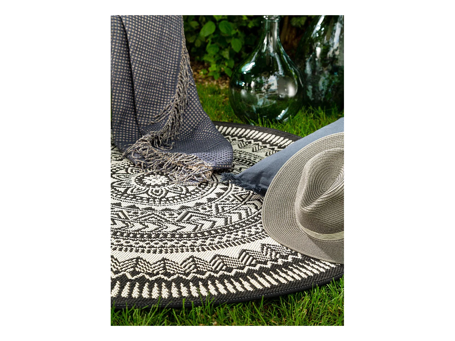 Tapis d'extérieur & intérieur Metro Noir & Blanc ø 120 cm rond