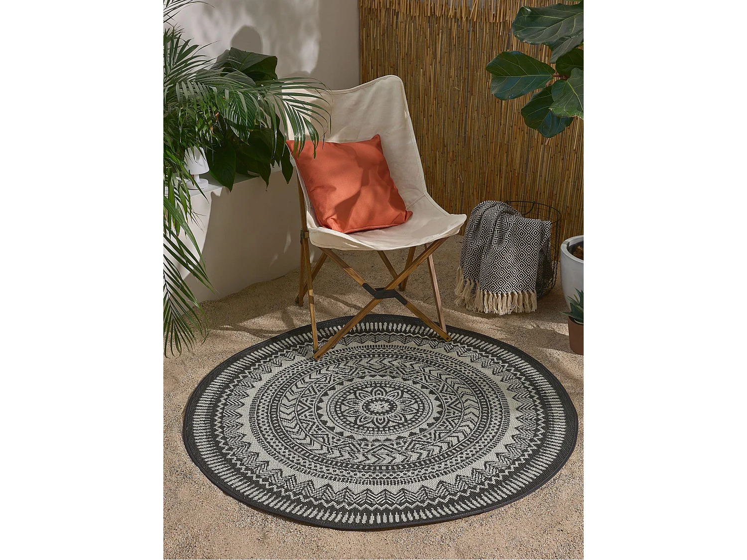 Tapis d'extérieur & intérieur Metro Noir & Blanc ø 120 cm rond