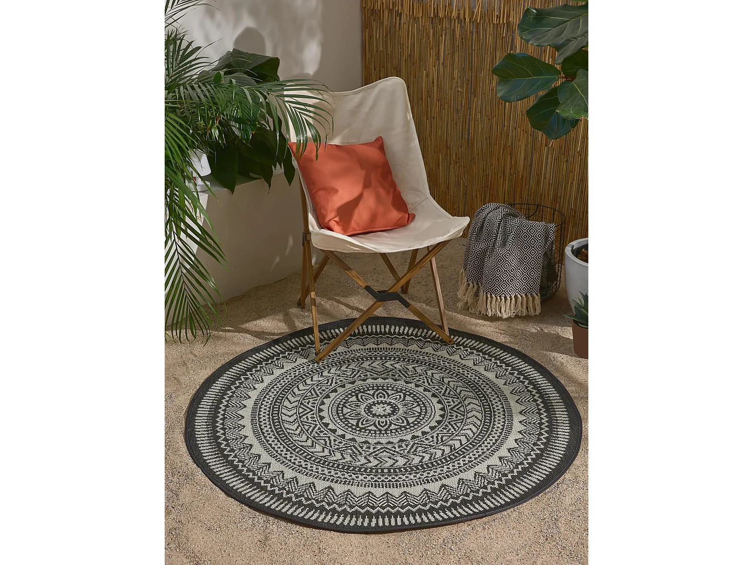 Tapis d'extérieur & intérieur Metro Noir & Blanc ø 120 cm rond