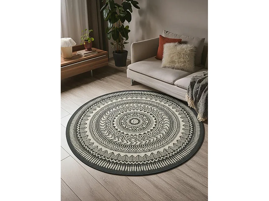 Tapis d'extérieur & intérieur Metro Noir & Blanc ø 120 cm rond