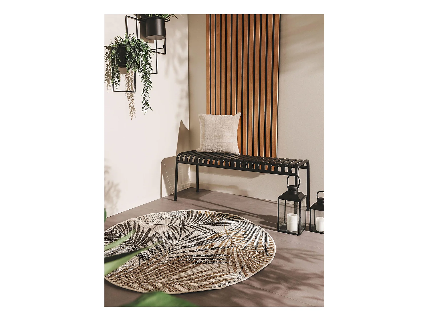 Tapis d'extérieur & intérieur rond Cleo Noir ø 150 cm rond