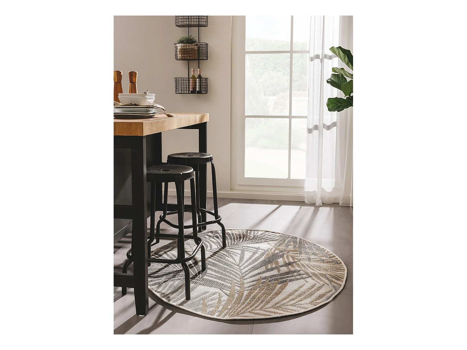 Tapis d'extérieur & intérieur rond Cleo Noir ø 150 cm rond