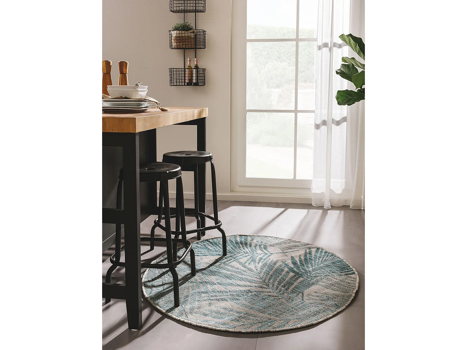 Tapis d'extérieur & intérieur rond Cleo Bleu ø 150 cm rond