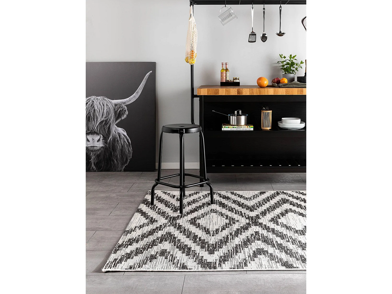 Tapis d'extérieur & intérieur Cleo Blanc & Noir 80x150 cm