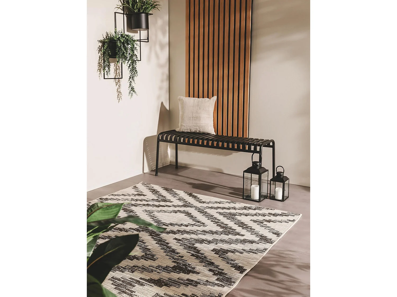 Tapis d'extérieur & intérieur Cleo Blanc & Noir 80x150 cm