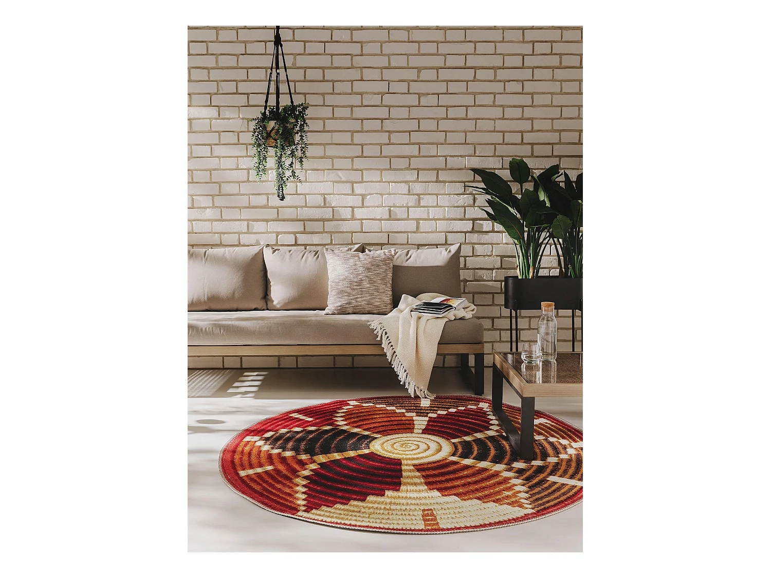 Tapis d'extérieur & intérieur rond Kenya Multicouleur ø 160 cm rond
