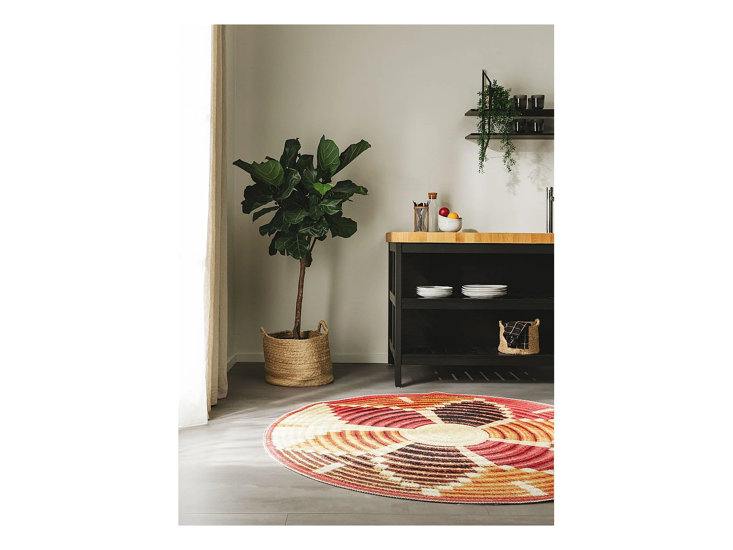 Tapis d'extérieur & intérieur rond Kenya Multicouleur ø 160 cm rond
