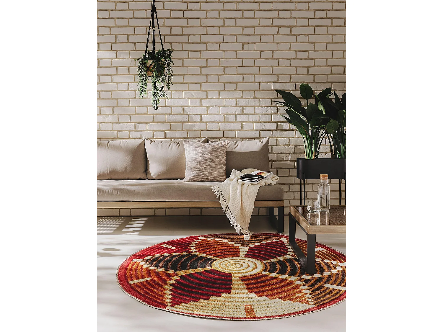 Tapis d'extérieur & intérieur rond Kenya Multicouleur ø 160 cm rond