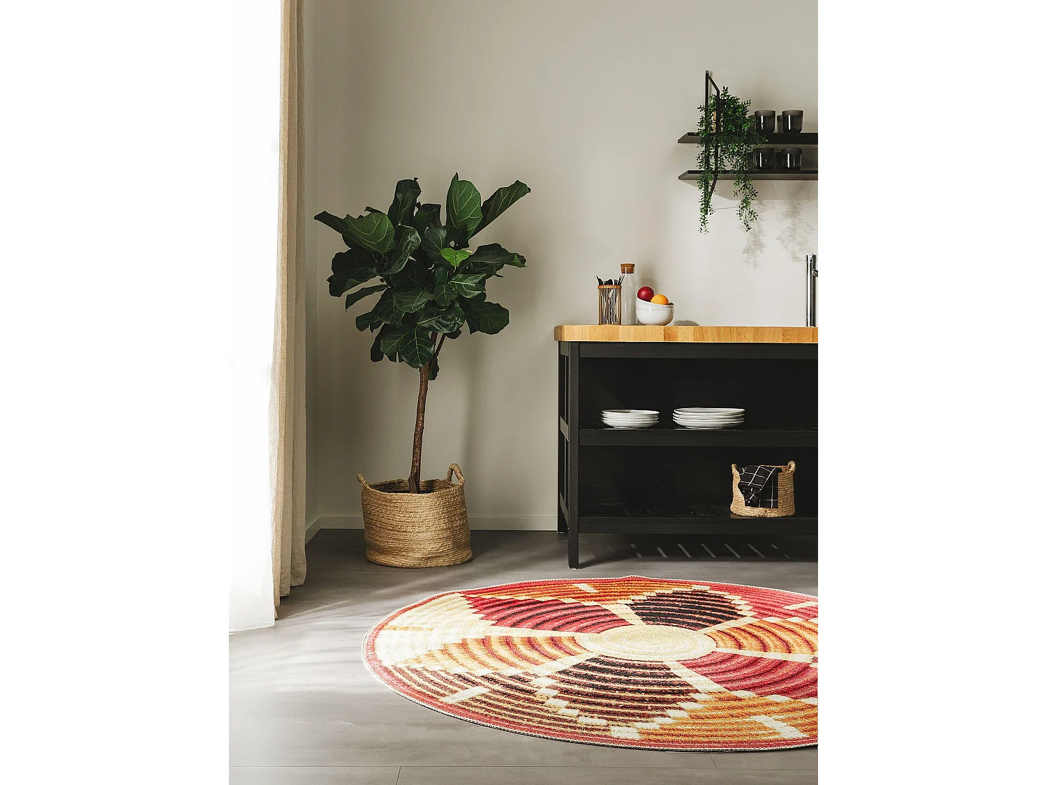 Tapis d'extérieur & intérieur rond Kenya Multicouleur ø 160 cm rond