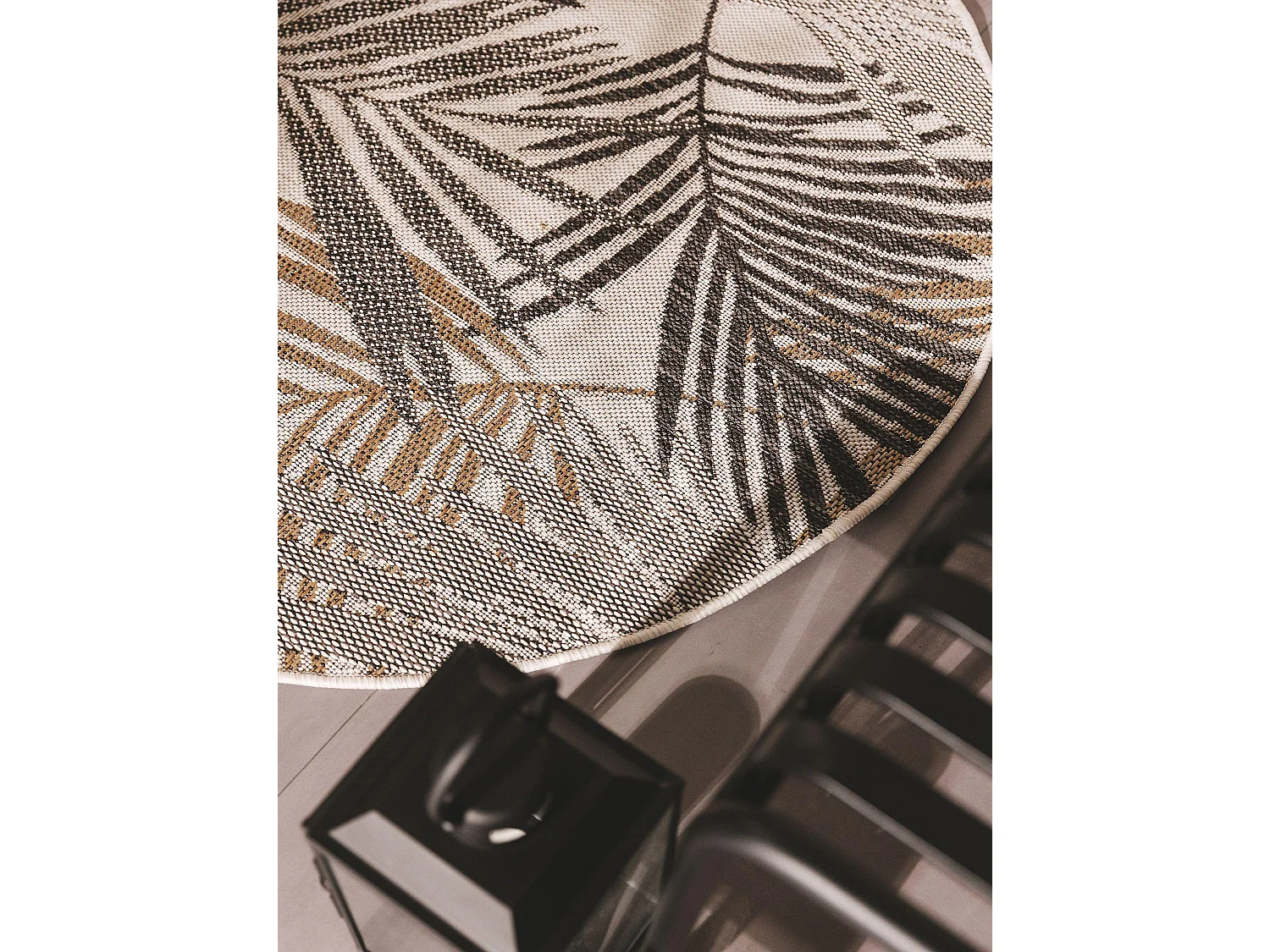 Tapis d'extérieur & intérieur rond Cleo Noir ø 120 cm rond