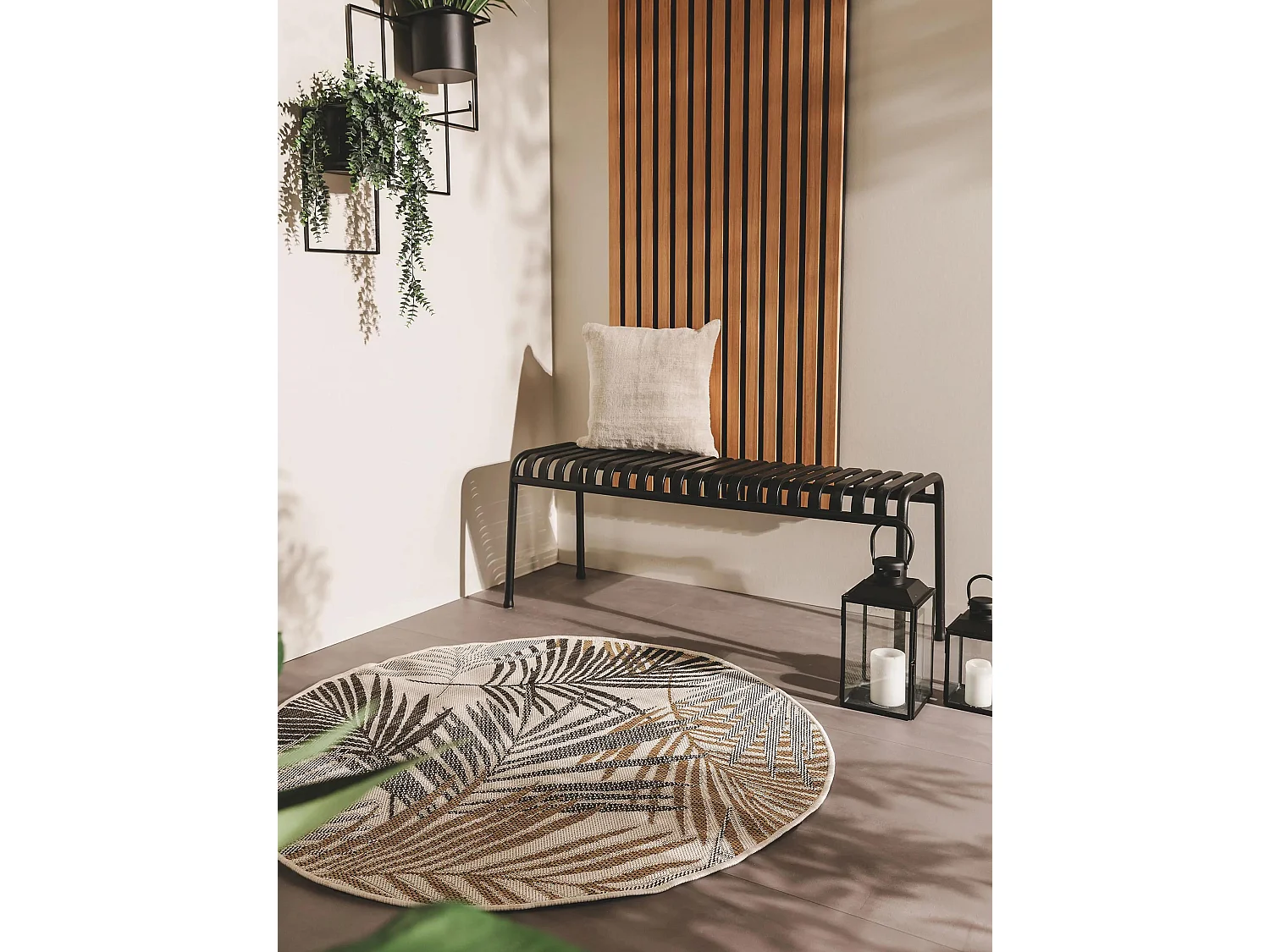 Tapis d'extérieur & intérieur rond Cleo Noir ø 120 cm rond