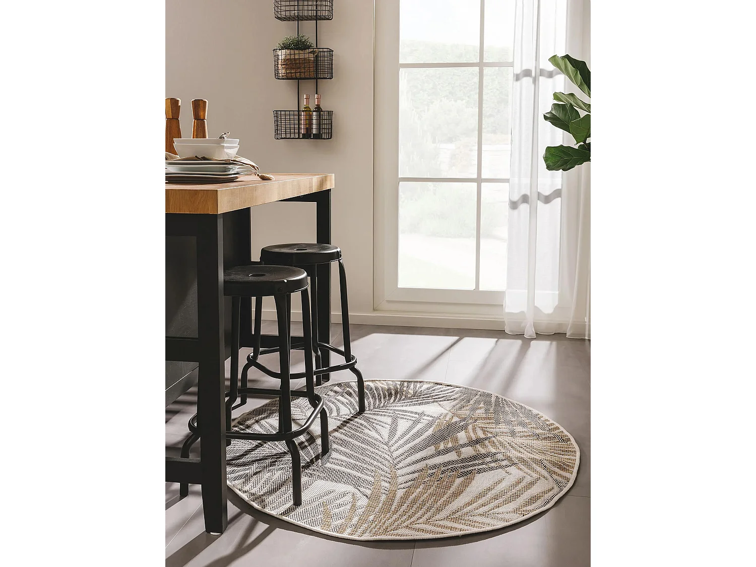Tapis d'extérieur & intérieur rond Cleo Noir ø 120 cm rond