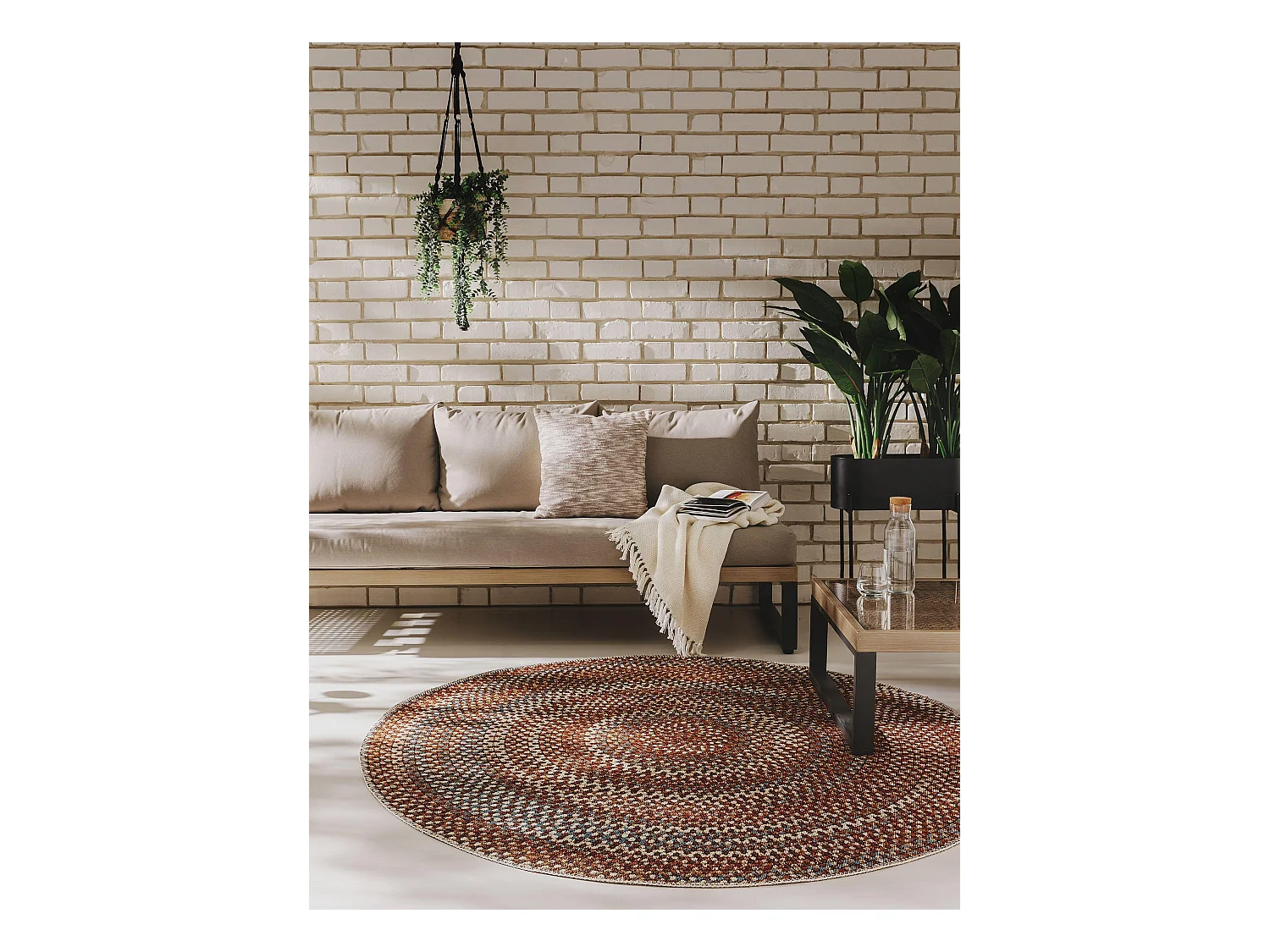 Tapis d'extérieur & intérieur rond Kenya Multicouleur ø 160 cm rond