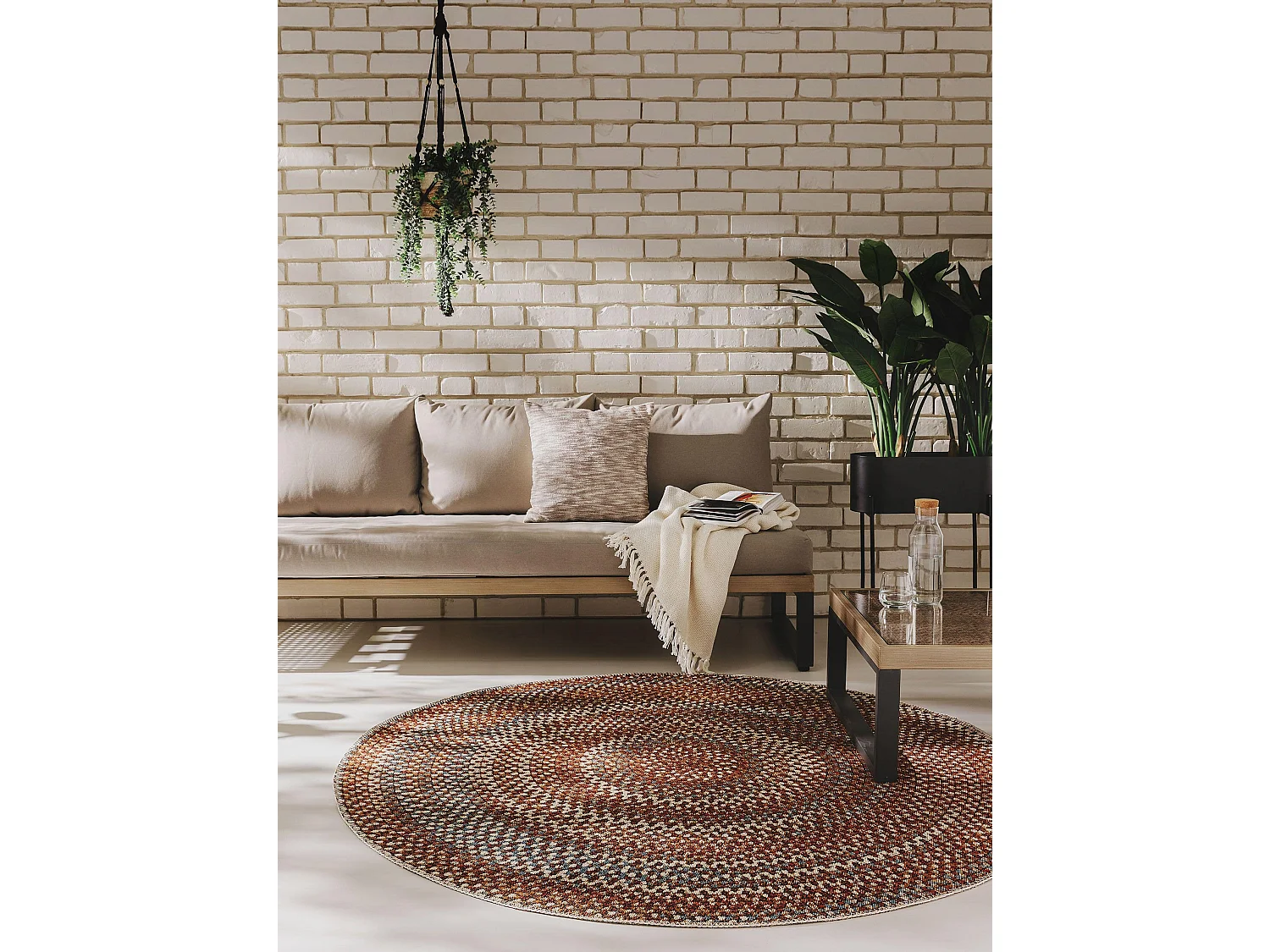 Tapis d'extérieur & intérieur rond Kenya Multicouleur ø 160 cm rond