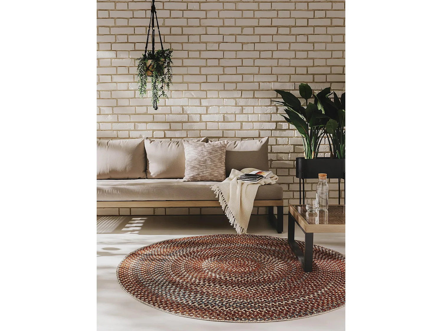 Tapis d'extérieur & intérieur rond Kenya Multicouleur ø 160 cm rond