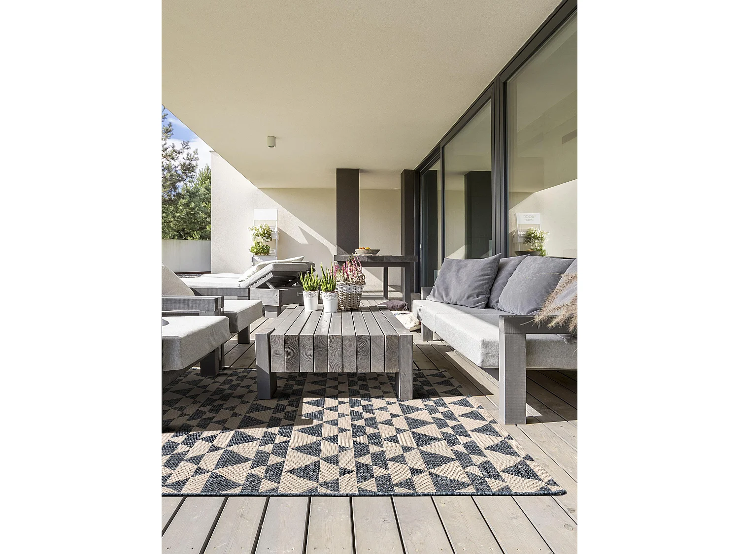 Tapis d'extérieur & intérieur River Beige/Bleu 100x150 cm