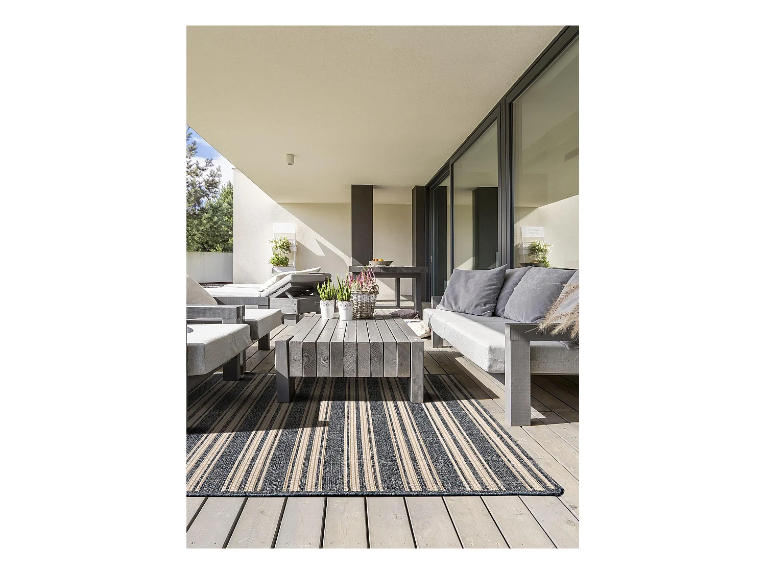 Tapis d'extérieur & intérieur River Beige/Bleu 133x190 cm