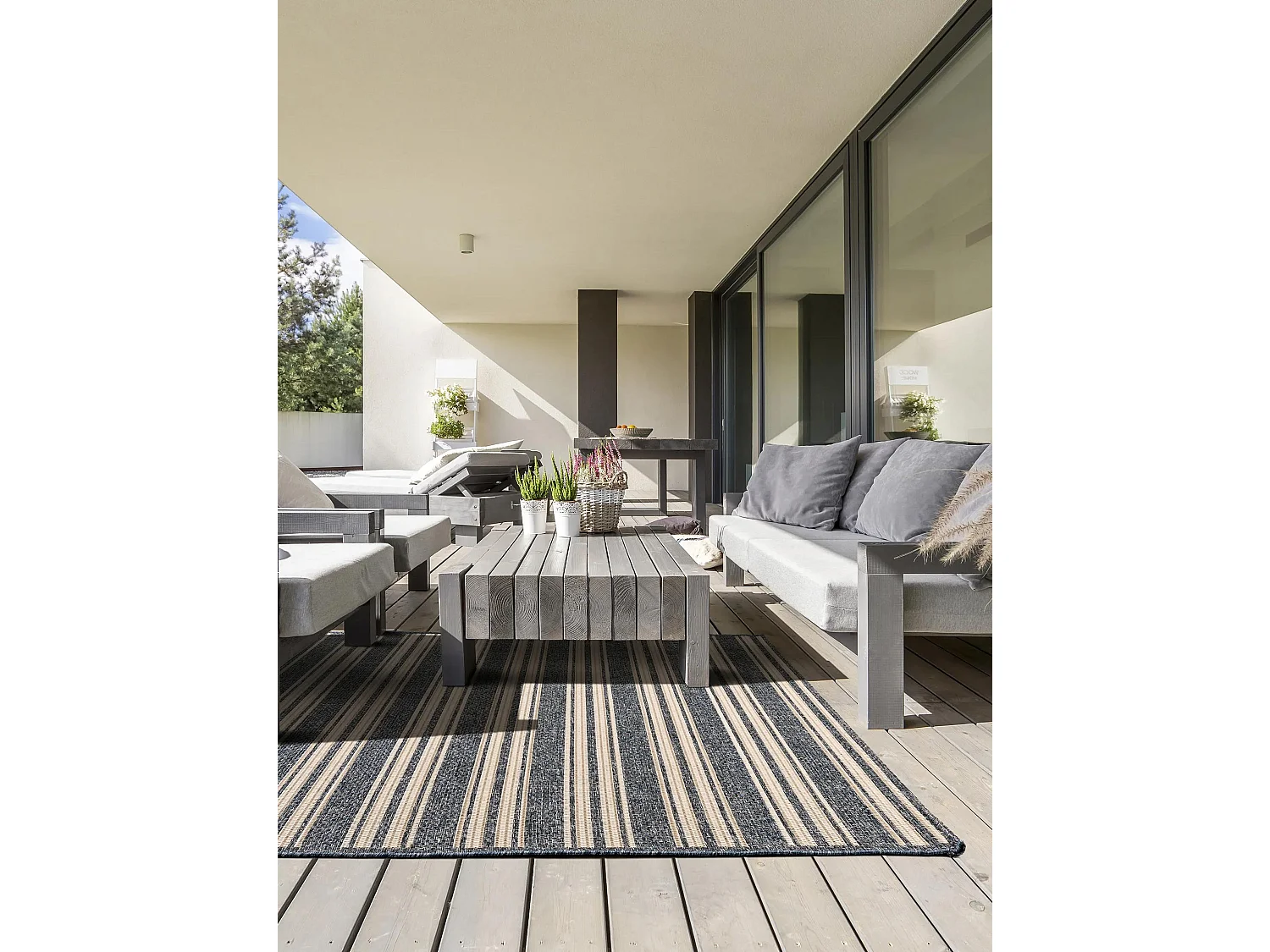 Tapis d'extérieur & intérieur River Beige/Bleu 133x190 cm