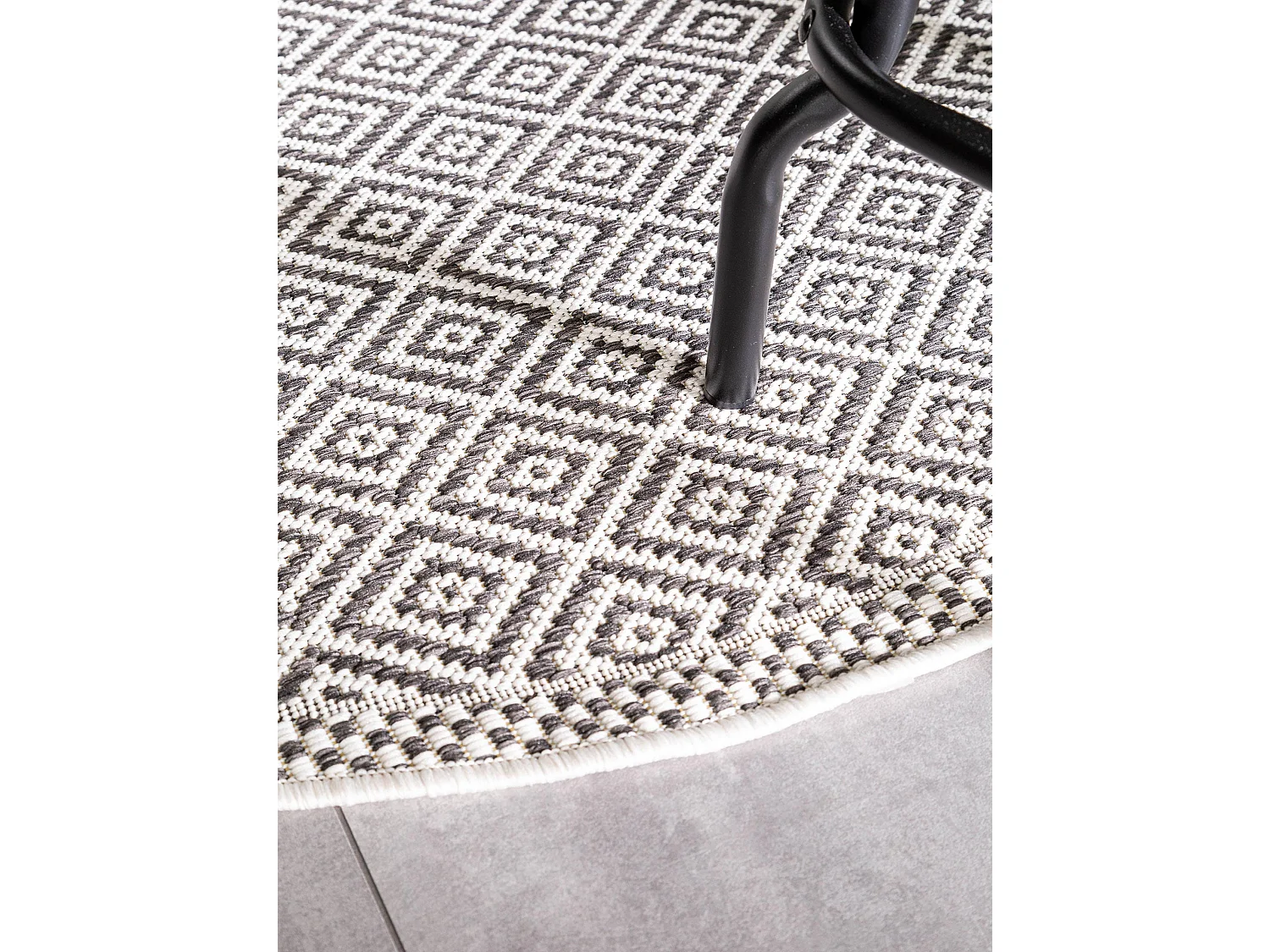 Tapis d'extérieur & intérieur rond Cleo Blanc & Noir ø 120 cm rond