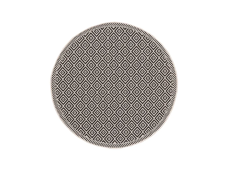 Tapis d'extérieur & intérieur rond Cleo Blanc & Noir ø 120 cm rond