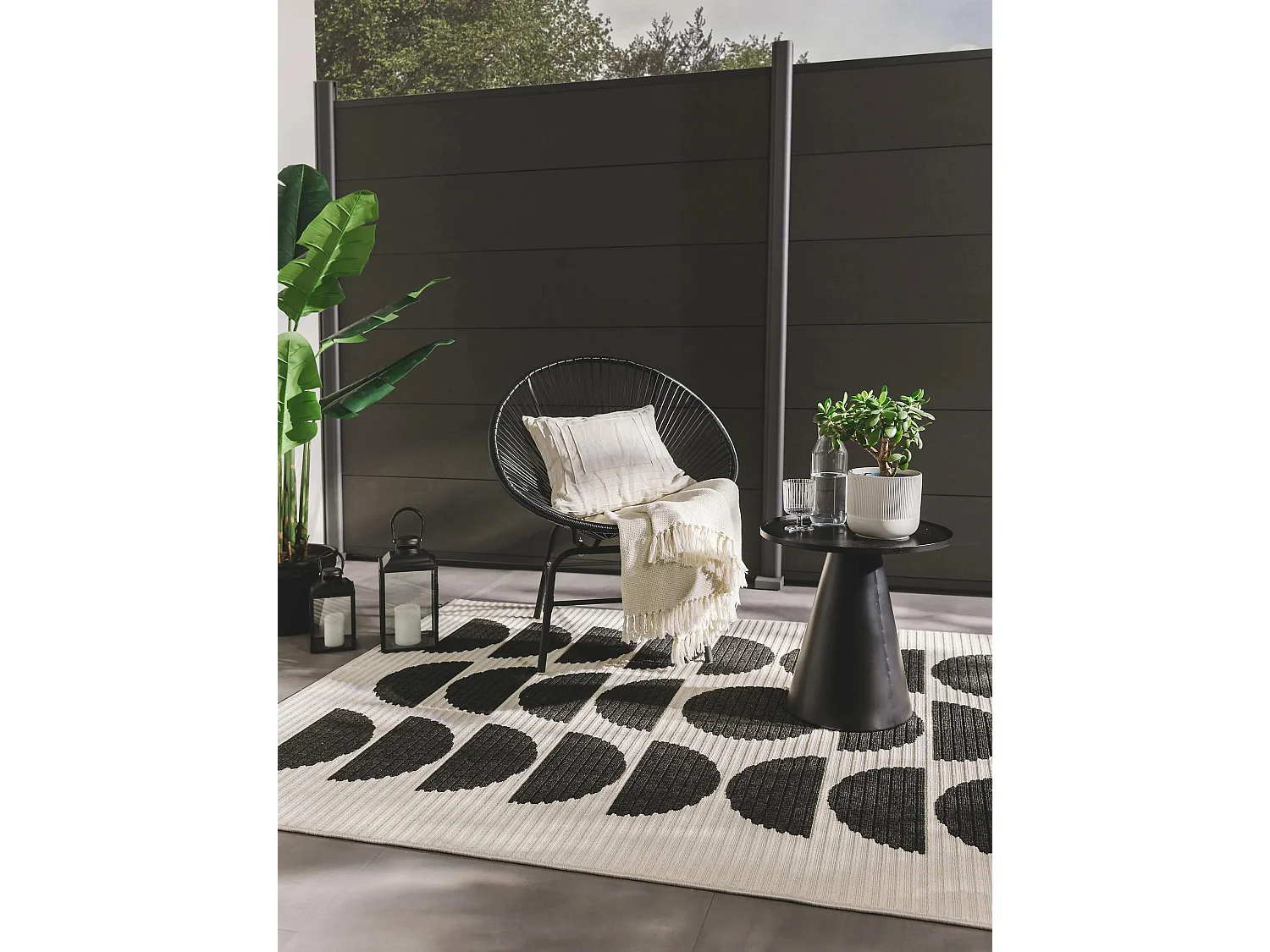 Tapis d'extérieur & intérieur Taro Noir & Blanc 160x230 cm