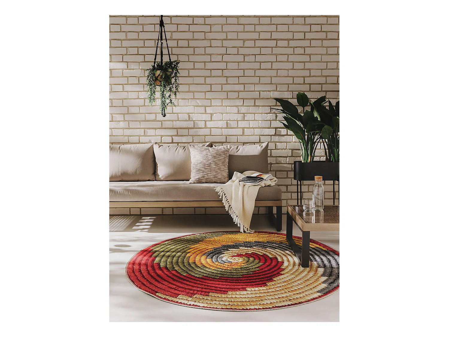 Tapis d'extérieur & intérieur rond Kenya Multicouleur ø 160 cm rond