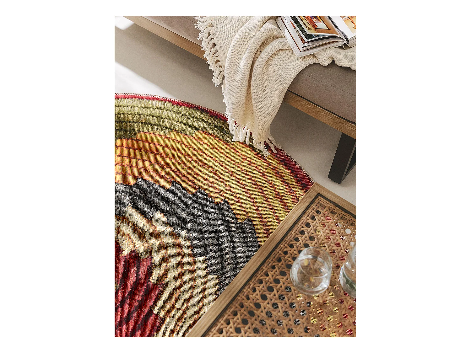 Tapis d'extérieur & intérieur rond Kenya Multicouleur ø 160 cm rond