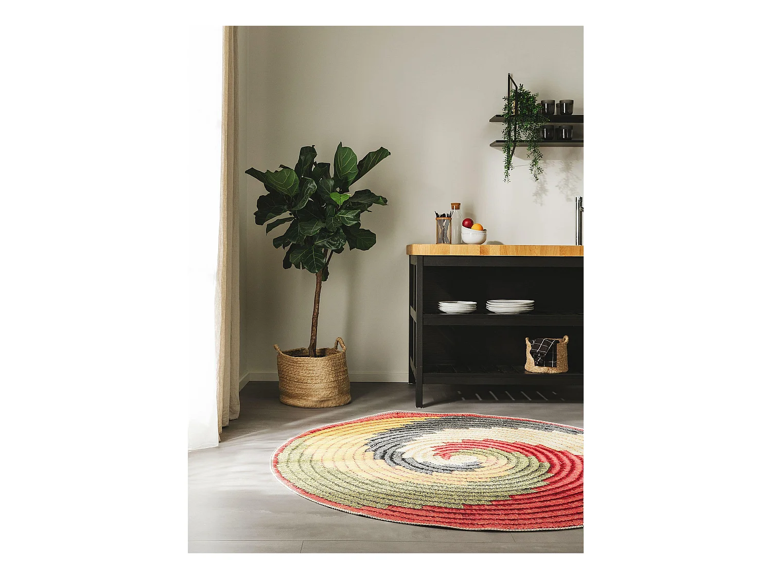 Tapis d'extérieur & intérieur rond Kenya Multicouleur ø 160 cm rond
