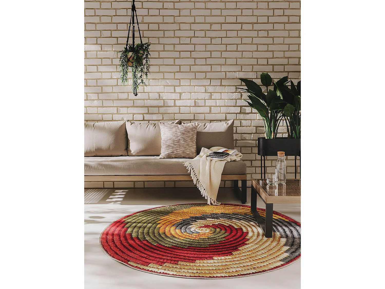 Tapis d'extérieur & intérieur rond Kenya Multicouleur ø 160 cm rond