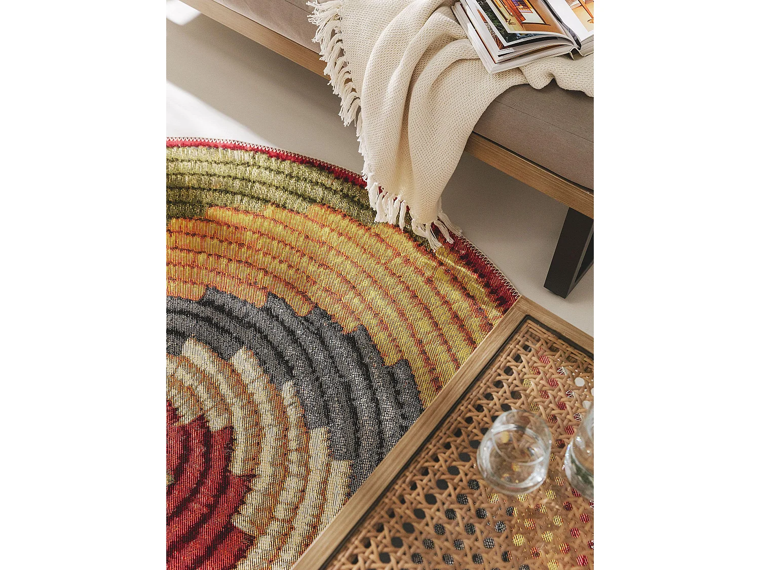Tapis d'extérieur & intérieur rond Kenya Multicouleur ø 160 cm rond