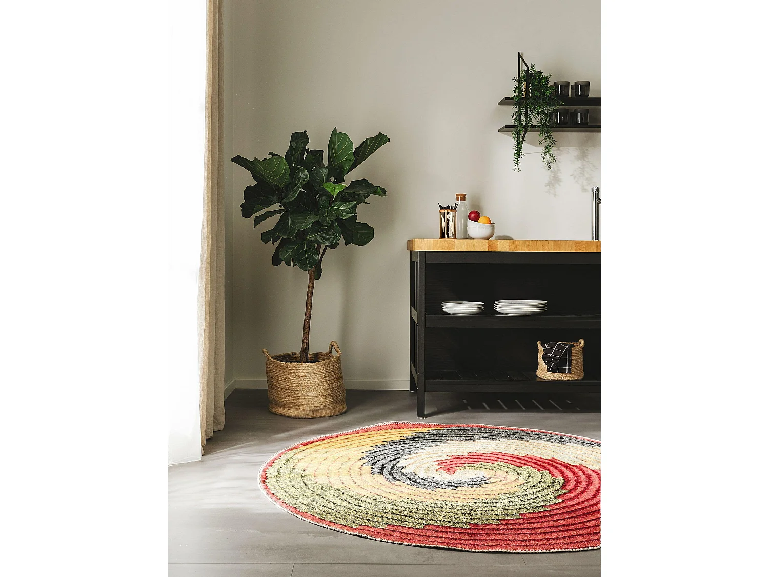 Tapis d'extérieur & intérieur rond Kenya Multicouleur ø 160 cm rond