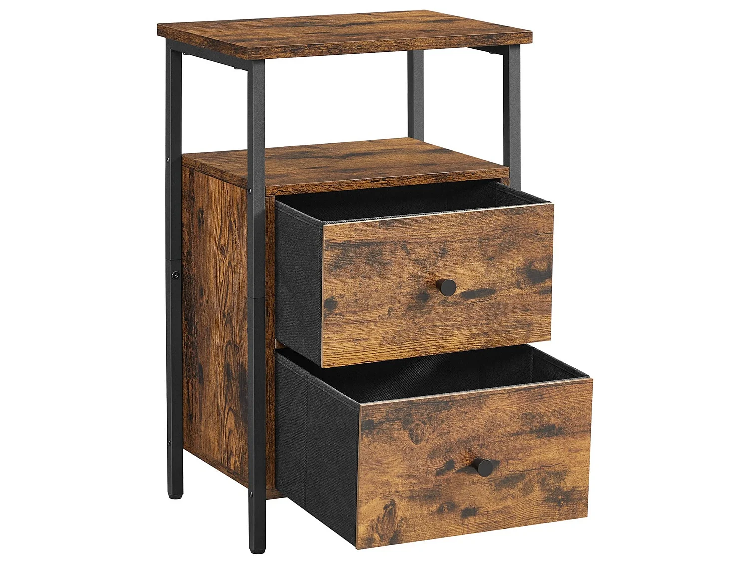 Table de chevet table de nuit bout de canapé 2 tiroirs pour chambre salon style industriel 60 cm marron rustique et noir 12_0002376