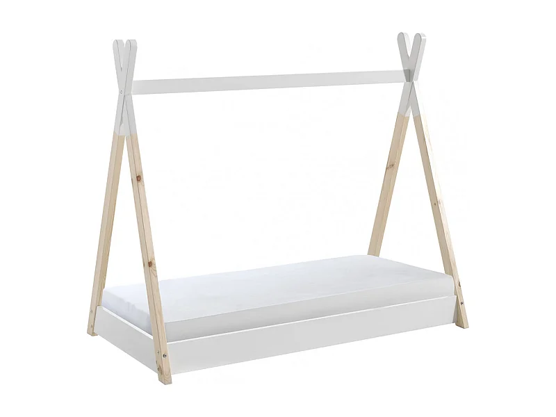 FLITT - Lit au Sol Junior 70x140cm en Pin Forme Tipi + Matelas