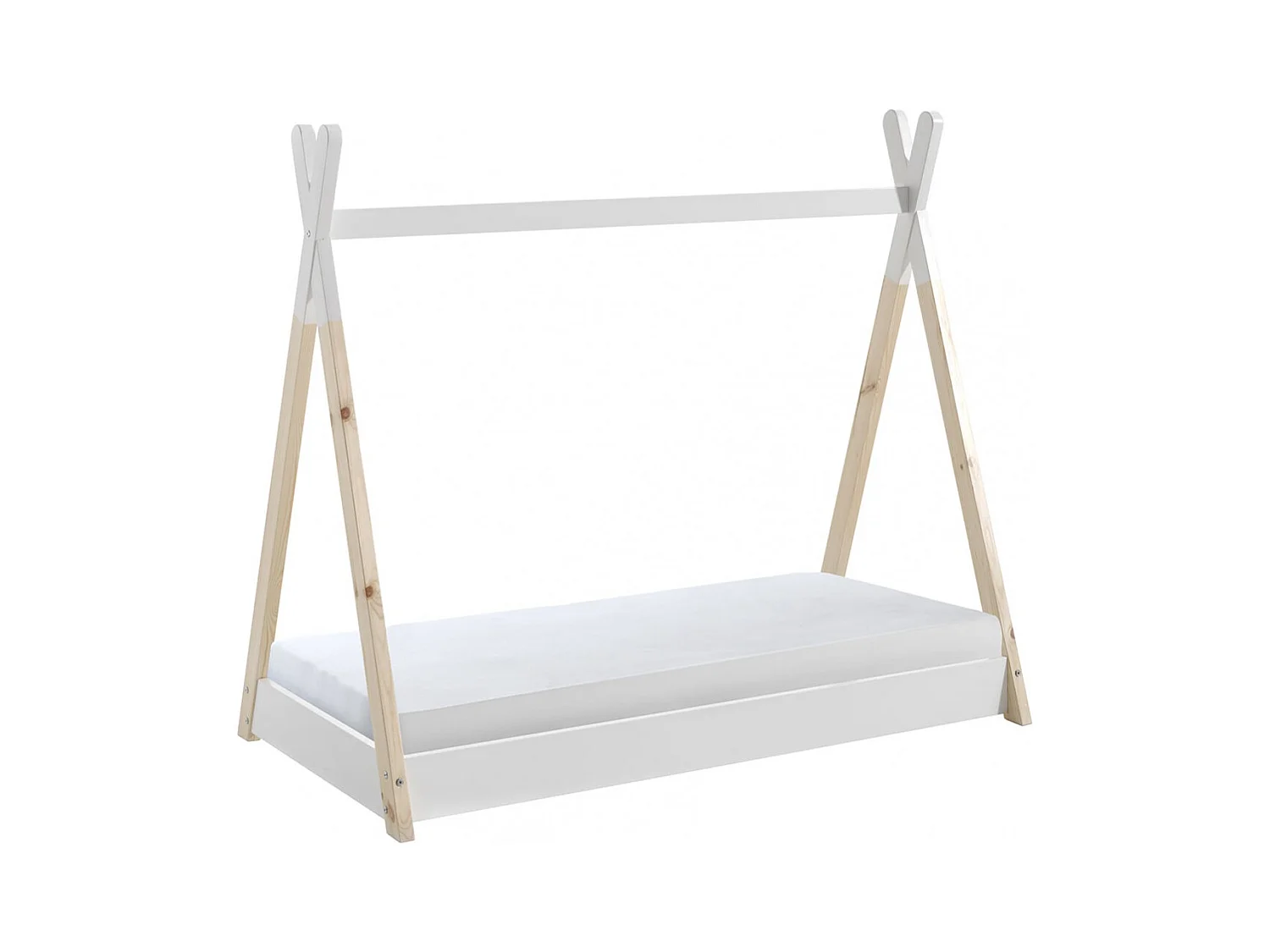 FLITT - Lit au Sol Junior 70x140cm en Pin Forme Tipi + Matelas