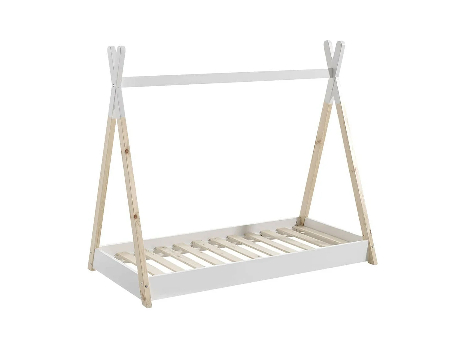 FLITT - Lit au Sol Junior 70x140cm en Pin Forme Tipi + Matelas