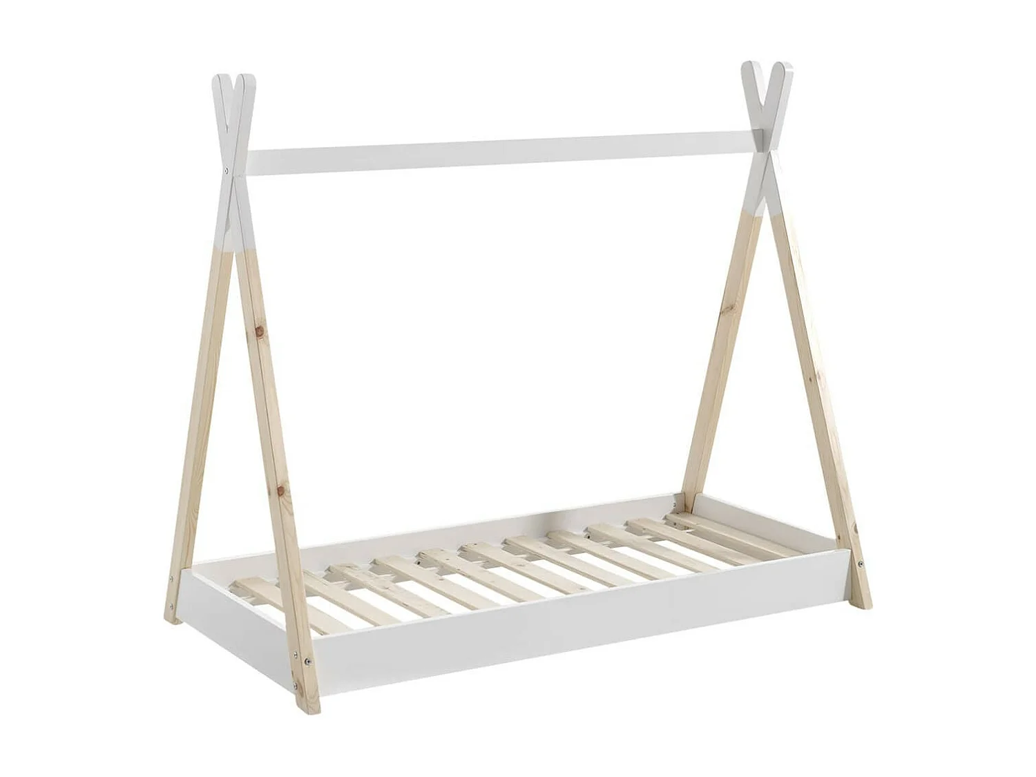 FLITT - Lit au Sol Junior 70x140cm en Pin Forme Tipi + Matelas