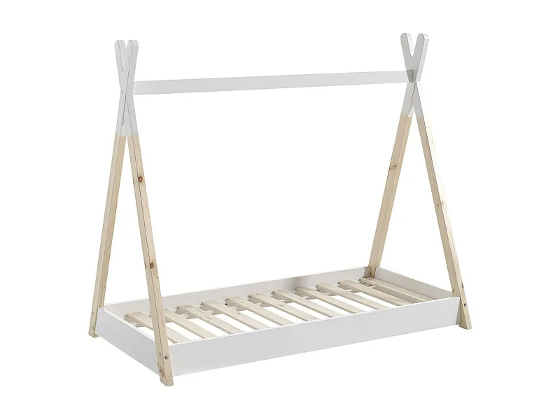 FLITT - Lit au Sol Junior 70x140cm Blanc et Pin Forme Tipi