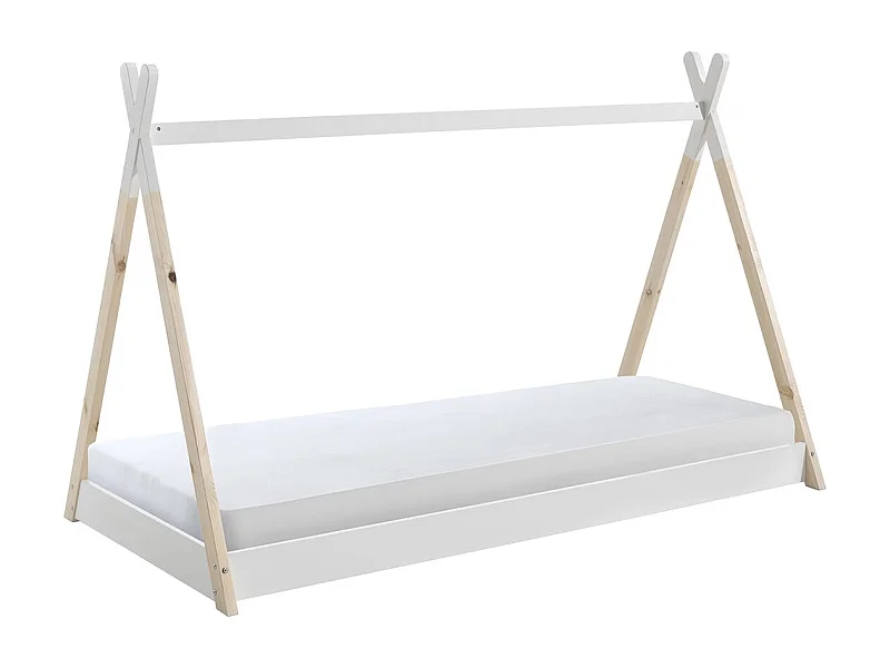 FLITT - Lit au Sol 90x200cm en Pin Forme Tipi + Matelas